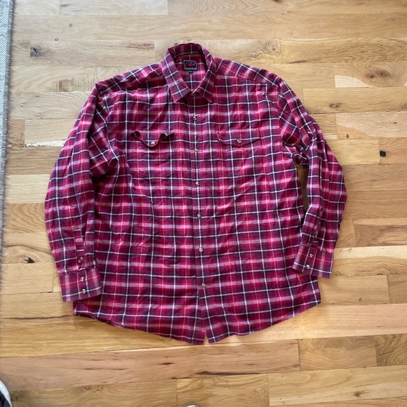 Mens ROPER Pearl Snap Red Black Plaid Long Sleeve Shirt sz 2XL - Picture 5 of 8